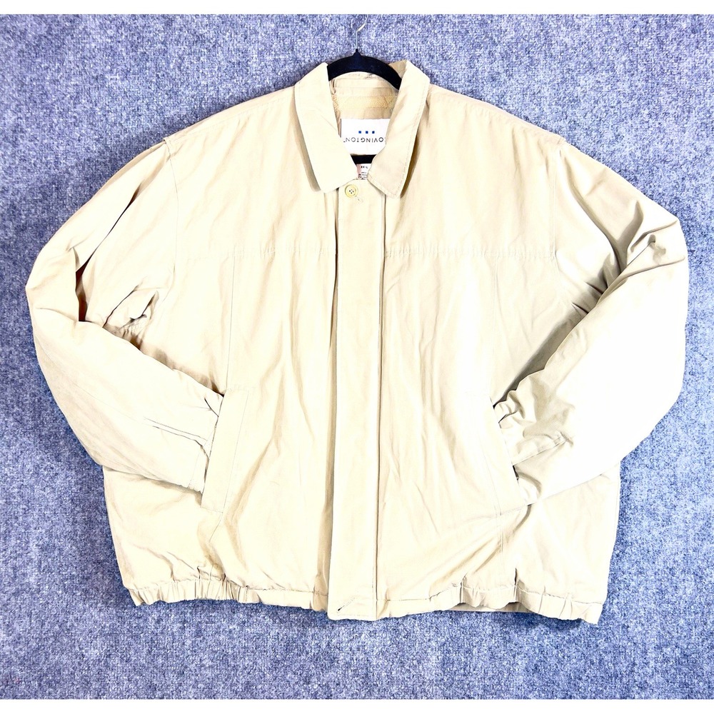 Covington Men's Beige Lined Jacket 2XL Full Zip Button Front Point Collar